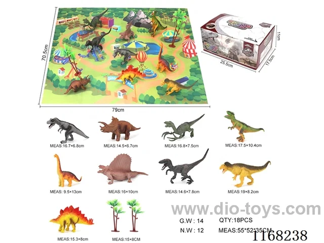 Hollow Retro Dinosaurs 9 pcs + 2 large coconut trees + 1 map
