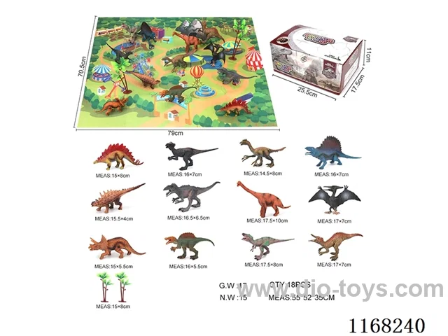 Solid Retro Dinosaurs 12 pcs + 2 large coconut trees + 1 map