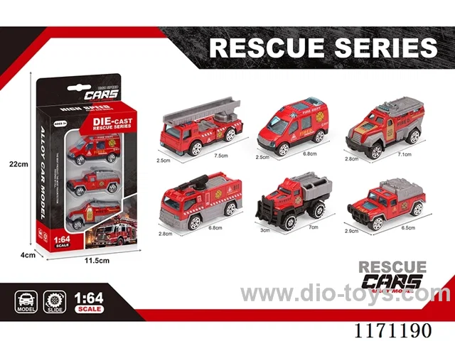 Alloy Scooter Fire Truck 6 Assorted (3pcs/box)