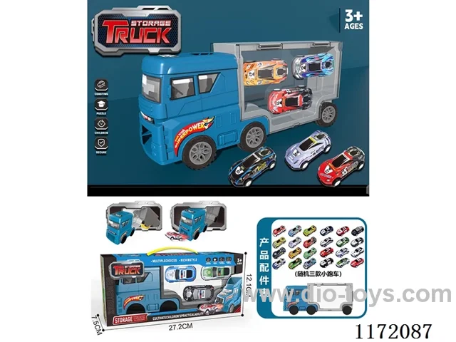 Sliding container truck +3PCS alloy pull-back car