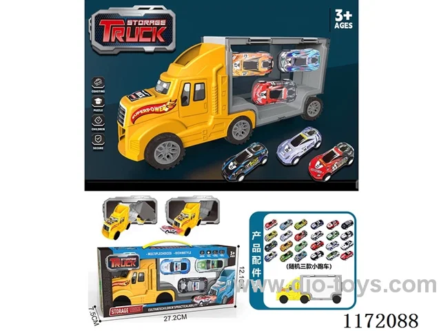 Sliding container truck +3PCS alloy pull-back car