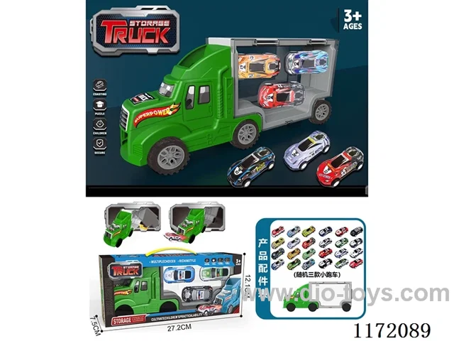 Sliding container truck +3PCS alloy pull-back car