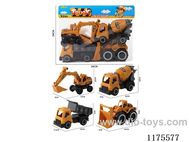sliding four construction trucks