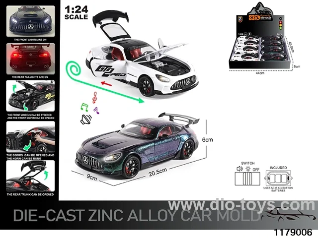 1:24 alloy pull back car with Lights and sound effects