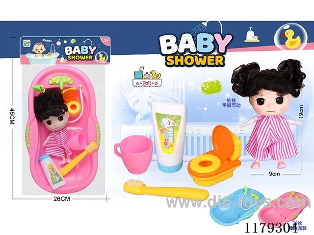 Bath tub + 13 jointed doll set
