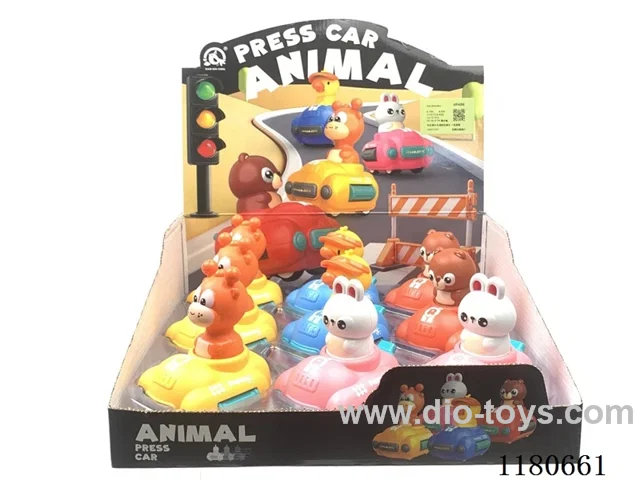 Press and slide cartoon bear toy car four mixed 9PCS / box