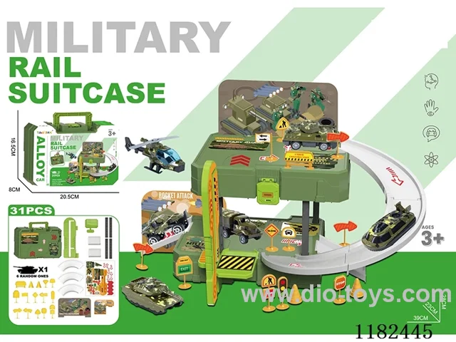 Storage Alloy Military Parking Lot Tote Bag (with 1 Gold Vehicle) (with 1 set of road markings) (31 PCS)