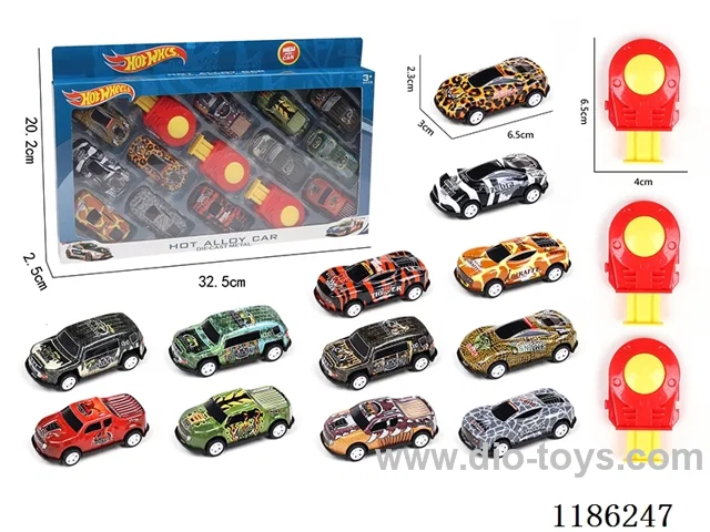 12PCS pull back tin car (dinosaur + animal) + 3 catapults