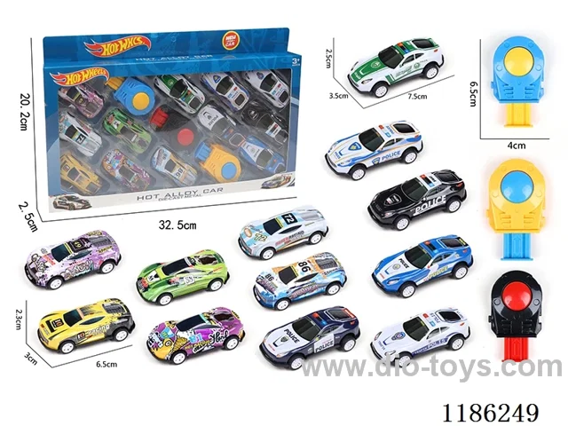 6PCS pull back tin police car + 6PCS pull back tin sports car + 3 catapults