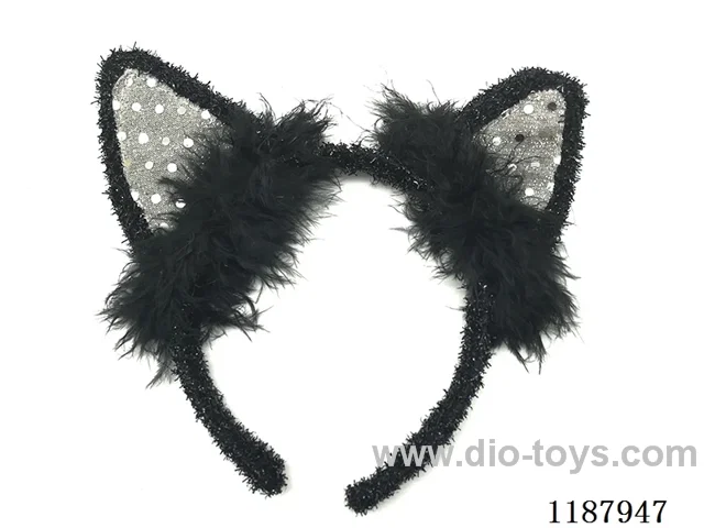 Sequined black cat ears with fur strips