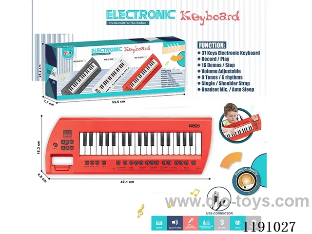 37-Key Multi-Function Piano (Red) w/Headset TYPEC Cable, Carrying Strap