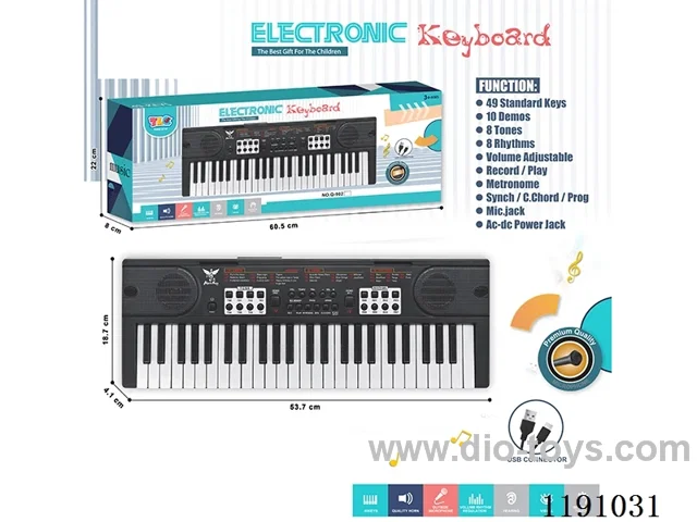 49 Keys Multifunction Electronic Piano with Microphone, USB Cable (Black)