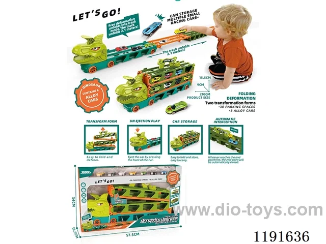 Dinosaur Track Catapult Car Storage Car -8 PCS alloy car
