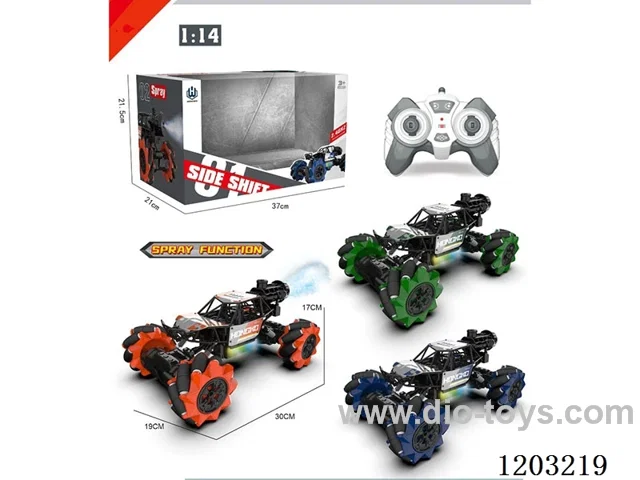 1:14 FWD 7-ch cross-country stunt car with spray(alloy car shell) 3 colors mixed included battery