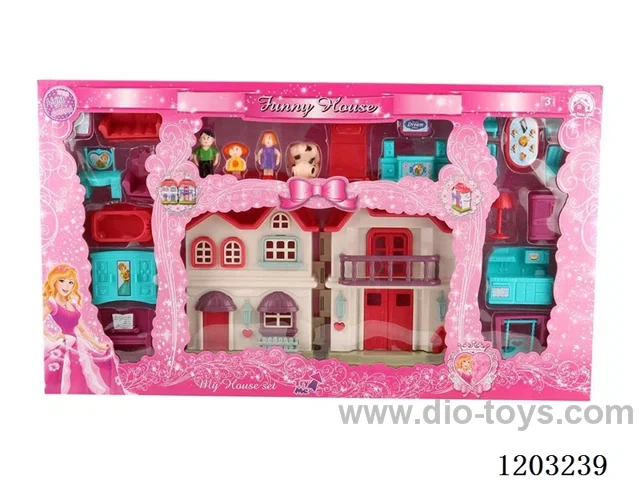 (GCC)Colorful light villa with 12 music (included three AG13 batteries) + character furniture
