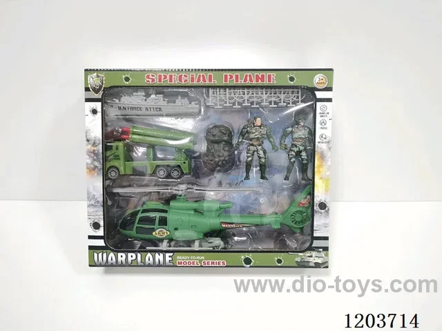 Military Pull Line Helicopter + Skid Racer Set