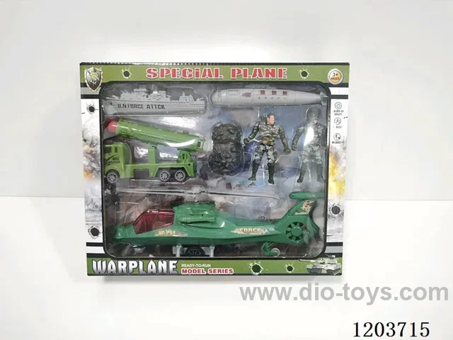 Military Pull Line Helicopter + Skid Racer Set