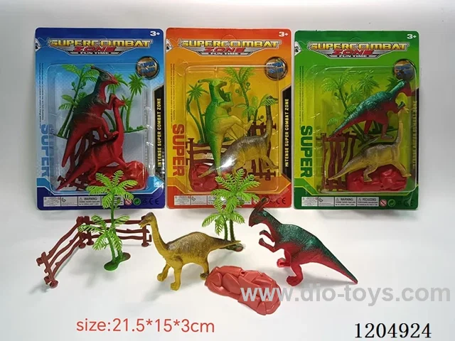 Simulation Scene 7pcs -2 Dinosaurs,2 Coconut Trees,1 Stone,2 Fences