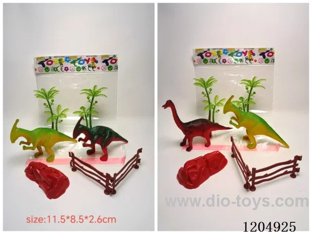 Simulation Dinosaur 2pcs,Coconut Tree 2pcs,1 Stone,2 Fences