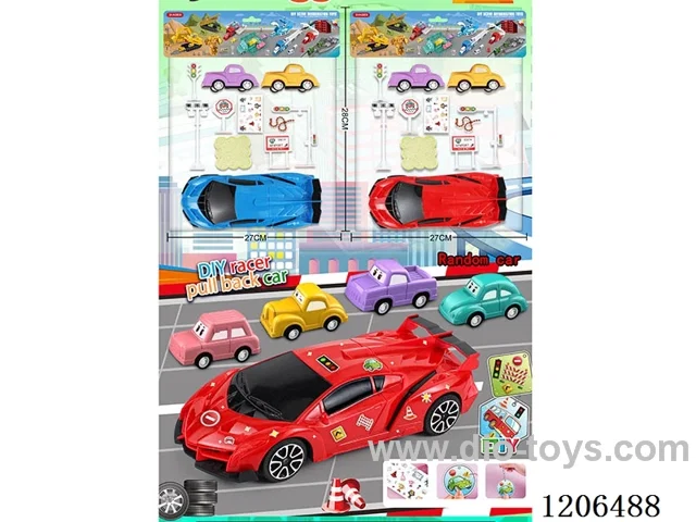 Large Scooter Racing Car + 2 Pull Back Cars + Road Signs