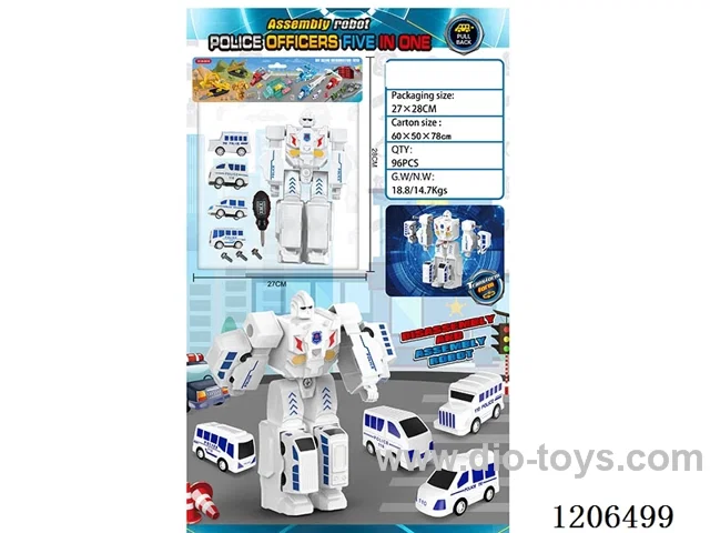 5-in-1 Disassembly Robot Pull Back Police Car