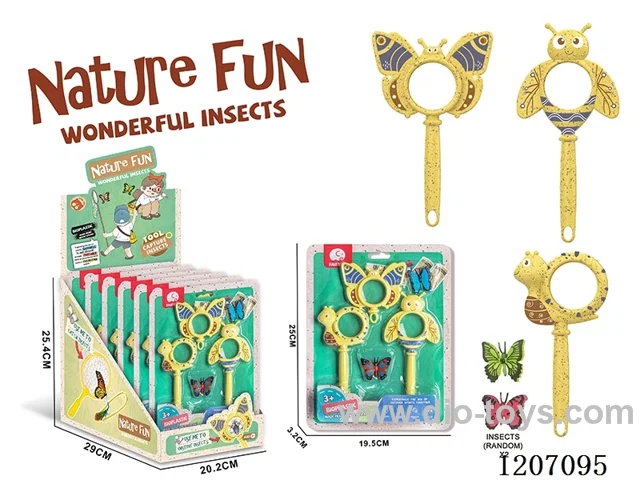 Science and education magnifying glass made of wheat straw 3 with 2 insects (6pcs/ display box)