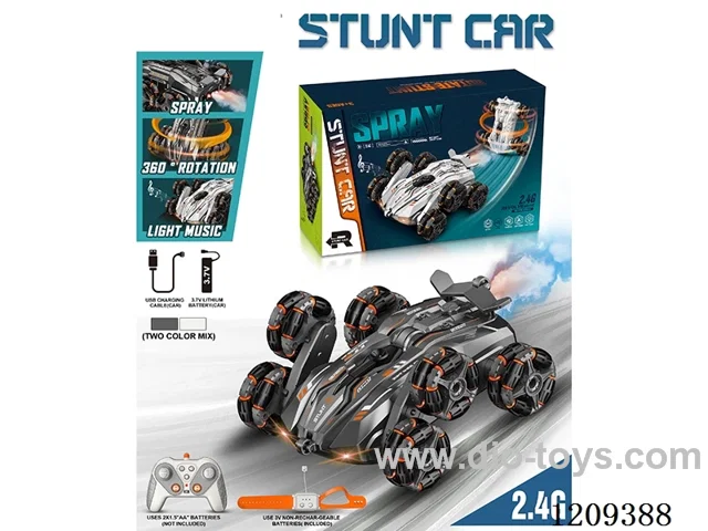 2.4G 6-wheel rc stunt car W L/M/spray -dual remote control included battery