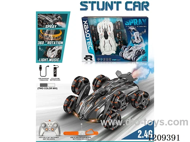 2.4G 6-wheel rc stunt car W L/M/spray -dual remote control included battery