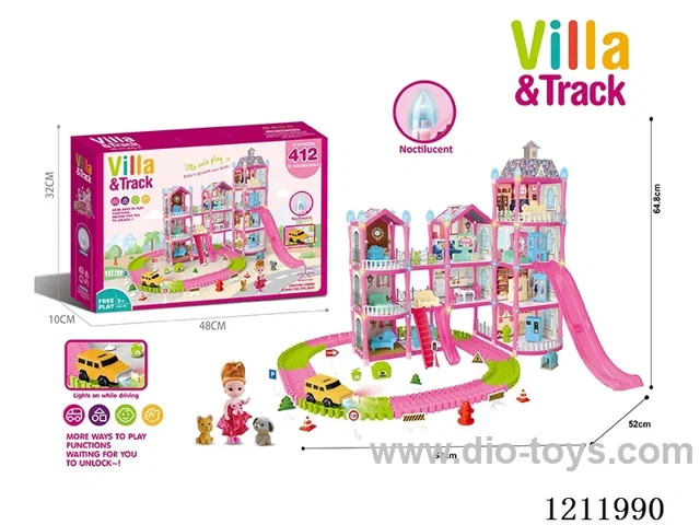 Glow-in-the-dark pink DIY assembled city track model castle doll villa 412PCS