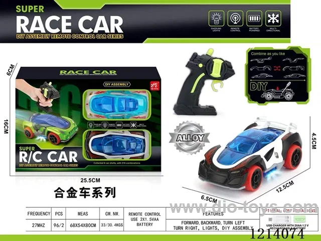 27MHZ Alloy DIY 4ch assemble RC car 1:32+ with a car shell, screwdriver not included battery