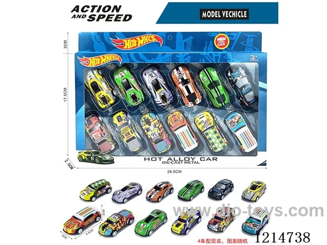 12PCS pull back tin car