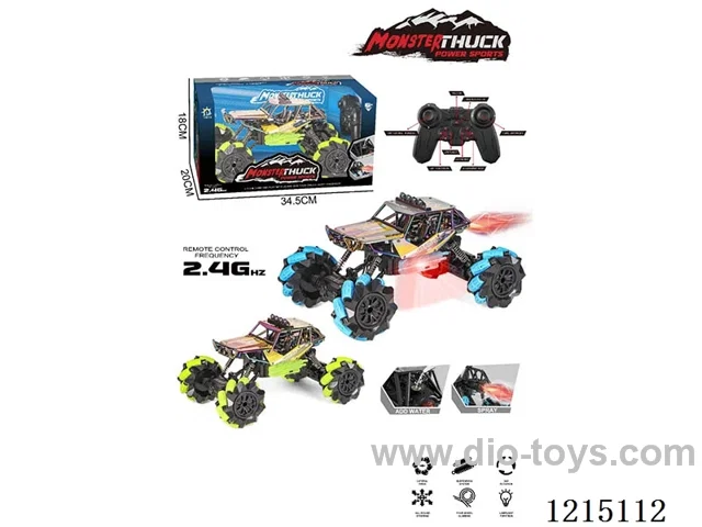 1:14 colorful off-road sidewalk climbing RC alloy car (lights, spray, 2.4G)