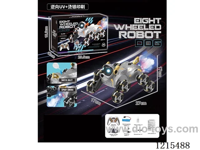 2.4G 8-wheel rc dog W L/M/spray/watch remote control 2 colors mixed included battery