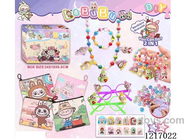 DIY LABUBU Beaded Nail Art Stickers and Hair Accessories Set with Small Bag