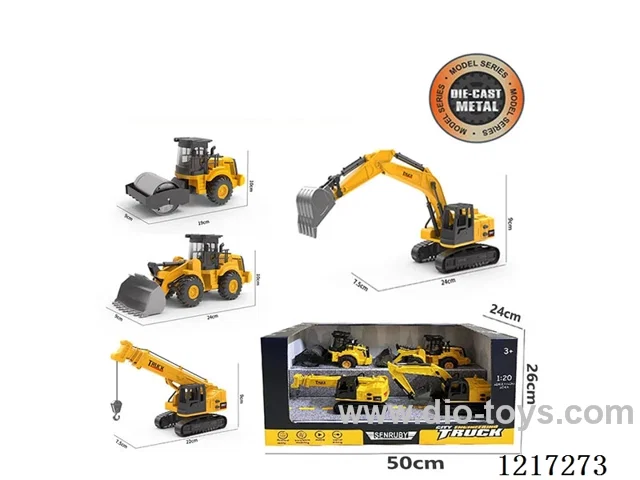 Free wheel + inertia sound effect-Alloy Roller + Bulldozer + Crane + Excavator (Included Battery)