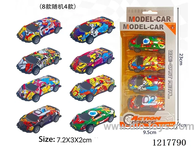 4PCS Pull Back Tin Car
