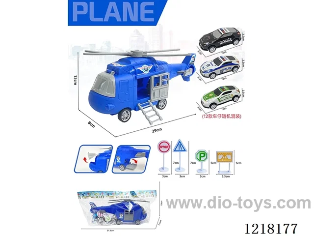 Stowage Police Scenario Inertia Transport Plane + 3 Tin Car Road Signs