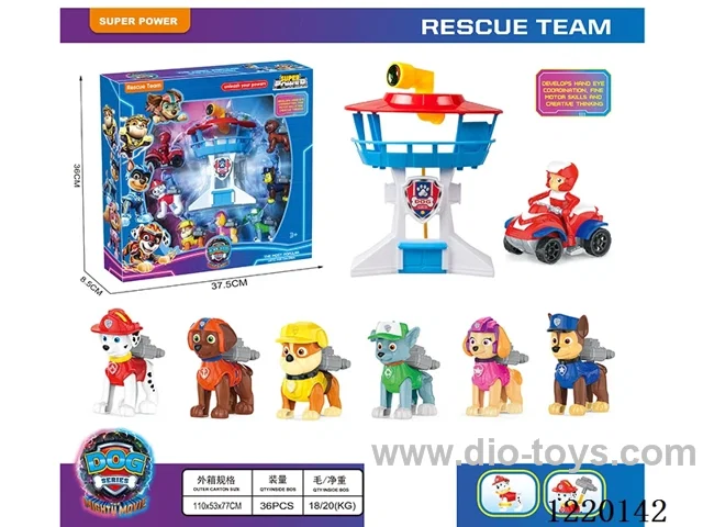 Super Tower + Captain Ryder Pull Back Motorcycle + 6 Dogs + 6 Backpacks