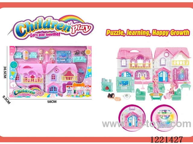 Barbie villa set (with lights / doorbell / dog sound, 2AA not included, colorful chandelier included 3 * AG13)