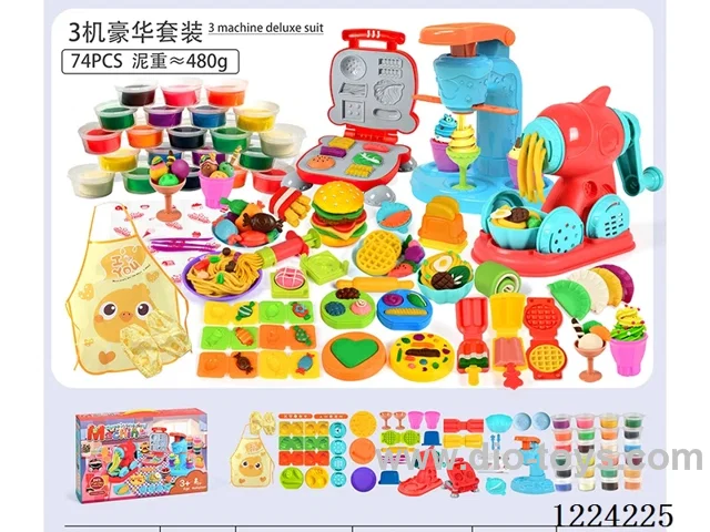 3-in-1 Set/Ice Cream Maker+Noodle Maker + burger maker/(74pcs with 24 clay + apron sleeve)