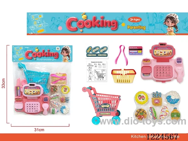 Cash Register Shopping Cart Food Set