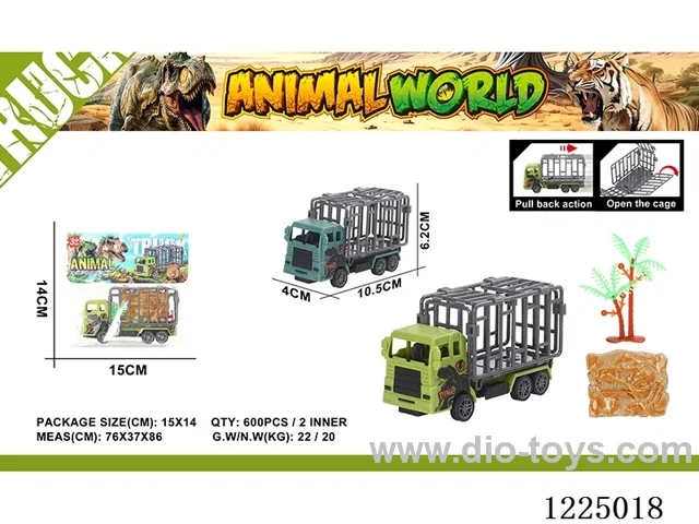 Dinosaur Pull Back Cage Car + 1 Tree/1 Fossil