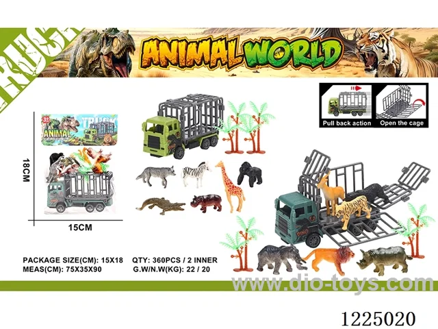 Dinosaur Pull Back Cage Car + 2 Trees/6 Animals