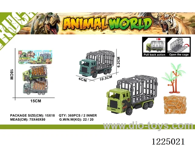 2PCS Dinosaur Pull Back Cage Car + 1 Tree/1 Fossil