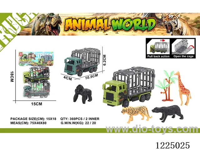2PCS Dinosaur Pull Back Cage Car + 1 Tree/1 Animal