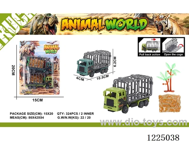2PCS Dinosaur Pull Back Cage Car + 1 Tree/1 Fossil
