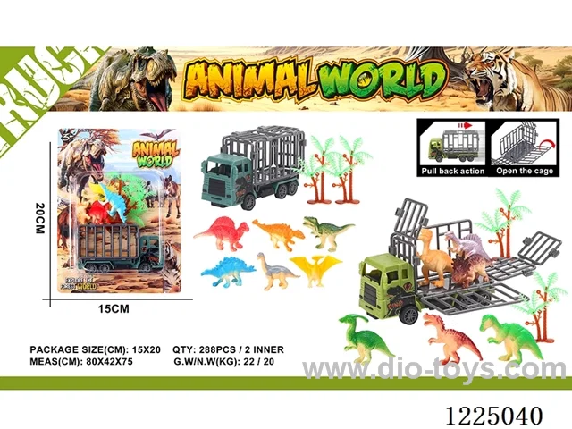 Dinosaur Pull Back Cage Car + 2 Tree/6PCS Dinosaurs