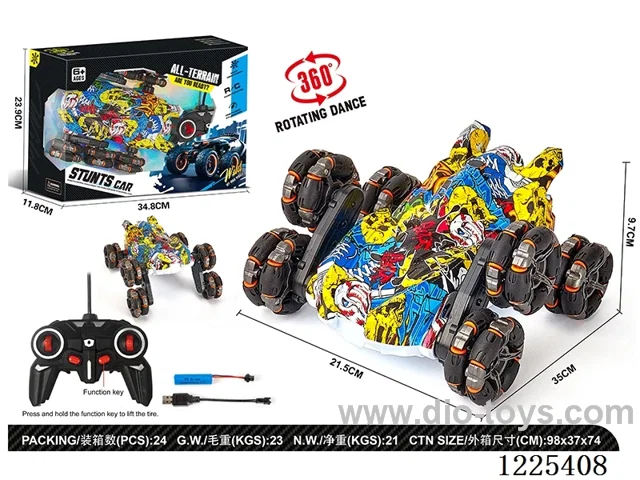 6-wheel rc stunt car with light included battery