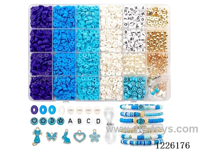 DIY Jewelry Set (Soft Pottery Piece + Alphabet Beads + Spacer Beads + Pendant + 6mm Gold Beads/Pearls + Lobster Clasp Buckle Clasp Loop Wire (24 compartments))