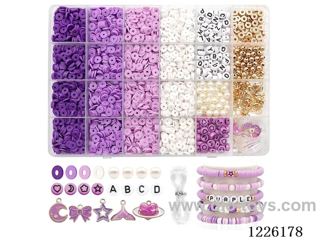 DIY Jewelry Set (Soft Pottery Piece + Alphabet Beads + Spacer Beads + Pendant + 6mm Gold Beads/Pearls + Lobster Clasp Buckle Clasp Loop Wire (24 compartments) ))